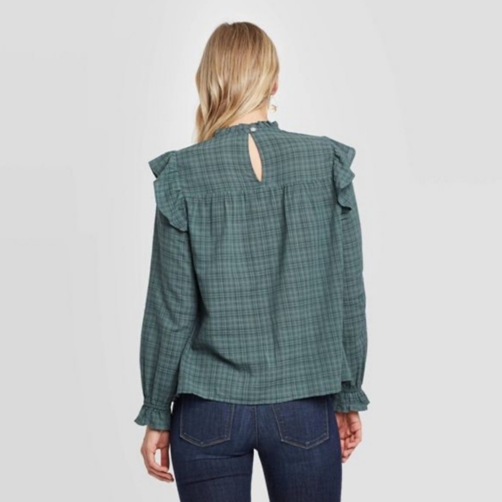 UNIVERSAL THREAD Plaid Ruffle Top - Picture 7 of 8
